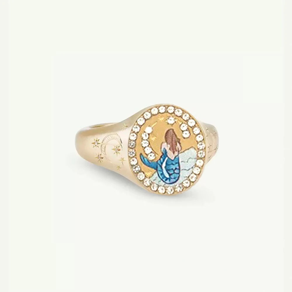 luckacco 2025 new finger ring copper gold color plated metal tarot enamel stainless steel rings for women jewelry