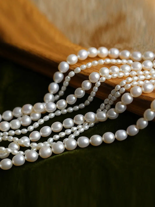 Luckacco Women Elegant Multilayer Long Freshwater Pearls Necklace Sweater Chain Jewelry Fashion Eight Buckle Necklaces