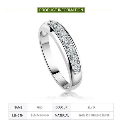 Luckacco 925 Sterling Silver Single Row Diamond Strip Ring For Women Fashion Party Jewelry Gift