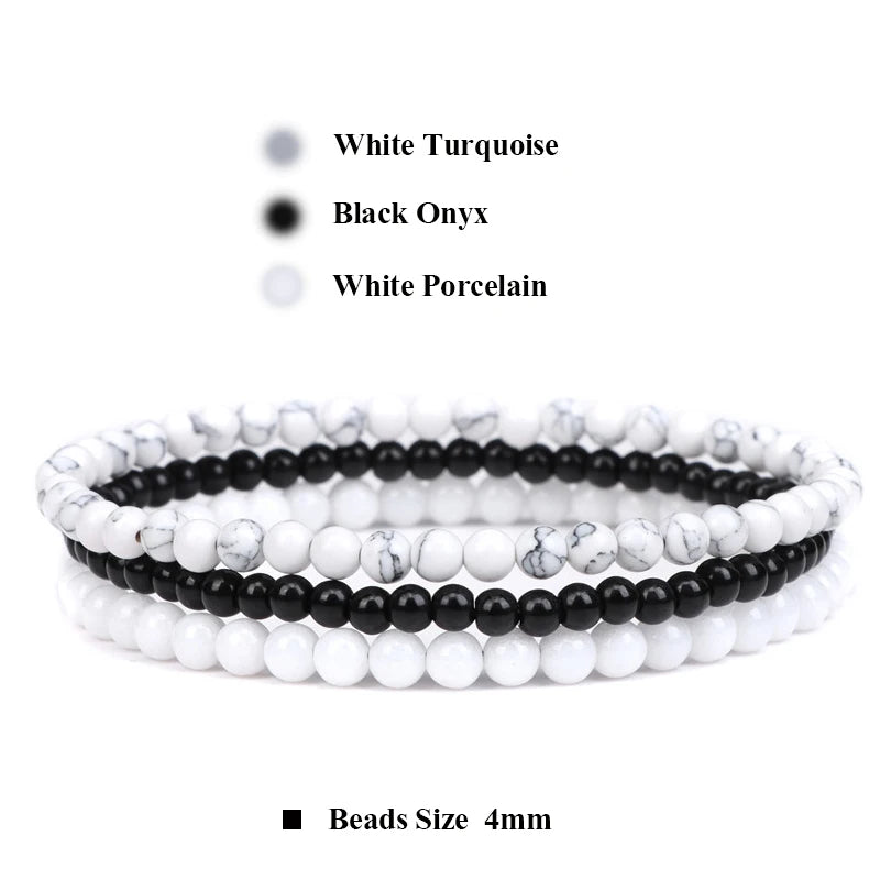 luckacco 3pcs amethysts purple agates elastic bracelets for women men natural stone tiger eye black onyx 4mm beads bracelet set jewelry