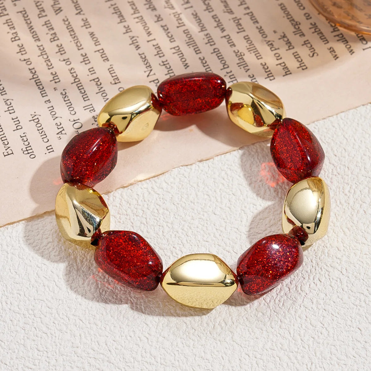 luckacco 7 styles trendy splicing acrylic round beads bracelets bohemian thick irregular resin elastic bangles retro jewelry for women f