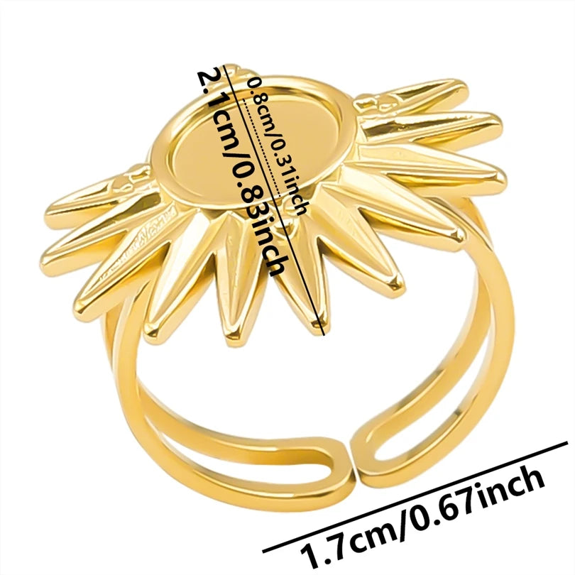luckacco oval square leaf heart sun base open adjustable ring diy rhinestone oil drop stainless steel rings for women men jewelry bagues