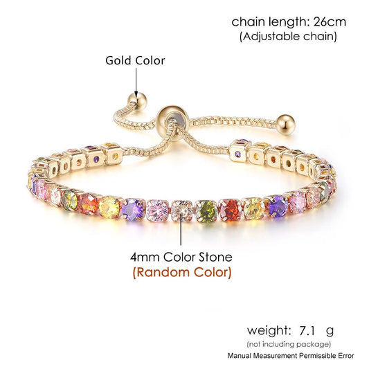 Luckacco Adjustable Multicolor Tennis Bracelets For Women Ladies Wedding Rainbow Colorful Zircon Charm Bracelet Hand Chain Jewelry DZH043