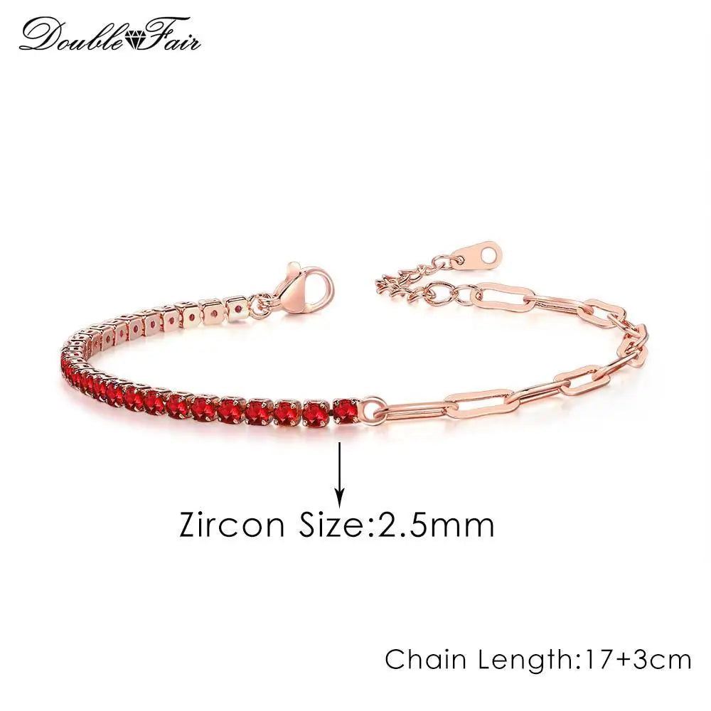 luckacco designer red zirconia short tennis bracelets for women men dazzling crystal adjustable chain on hand party daily gifts jewelry