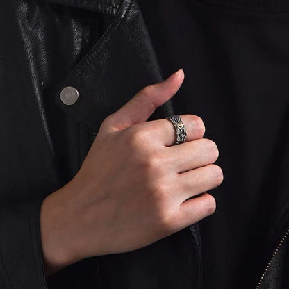 Luckacco Retro Golden Sun Ring For Men SIlver Color Punk Gothic Trendy Open Ring Handmade Designer Jewelry Unisex Accessories Lovers Gift