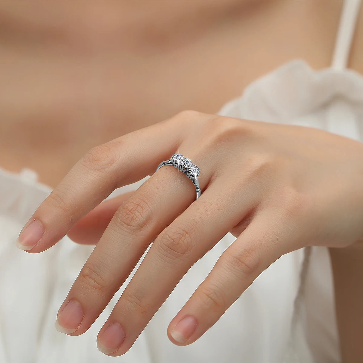 luckacco 3 stone rings for woman 3mm d color moissanite with certificate 100% 925 sterling silver luxury designer engagament jewelry sale