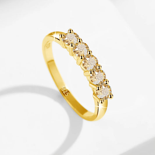 Luckacco Certified Natural Original Champagne Yellow Moissanite Ring 1.0CT 5 Stone Wedding Band For Woman Engagement Jewelry Gift Female