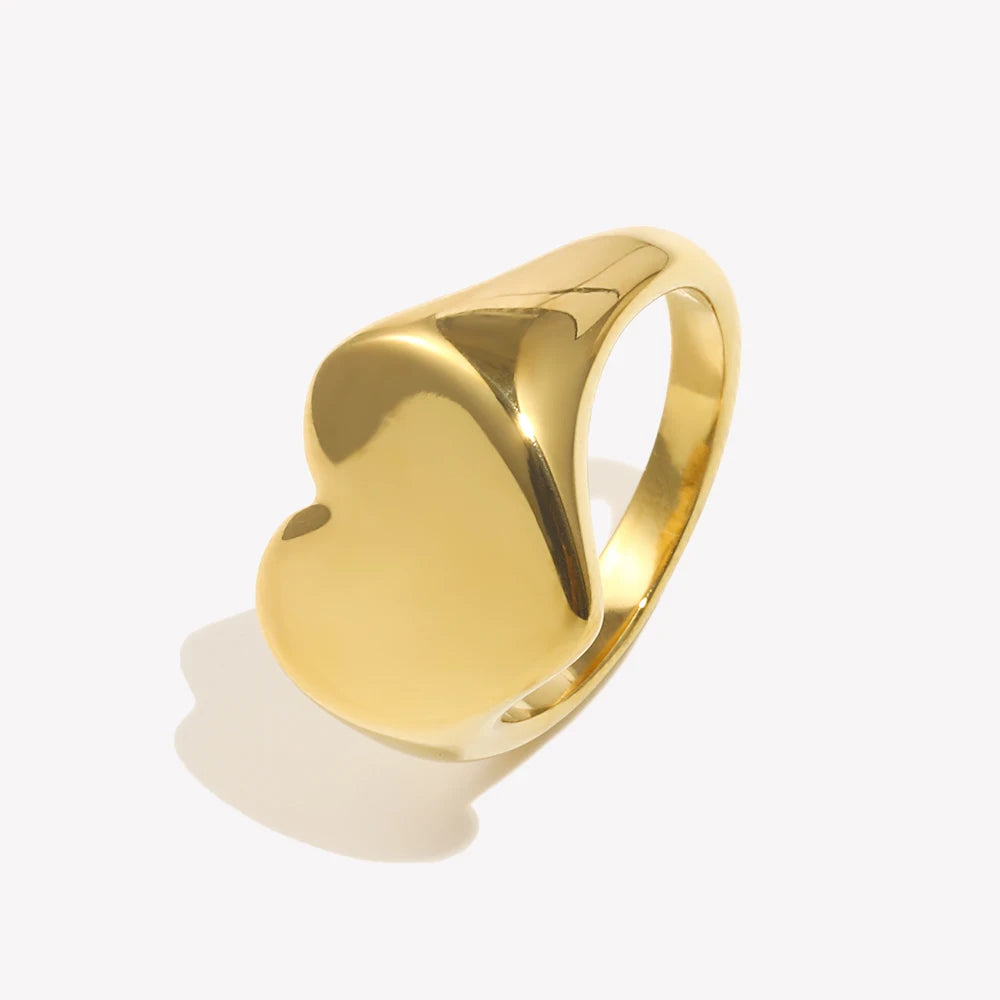 luckacco e.b.belle stainless steel fine polished wide large heart finger rings stainless steel hypoallergenic rings for female jewellery