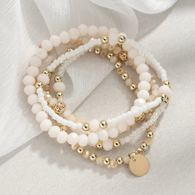 luckacco y2k ethnic bohemian beaded bracelets set for women  beads chains stackable wristband girls boho hand jewelry accessoreis