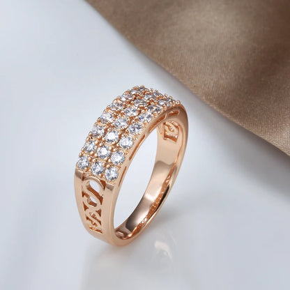 Luckacco Wbmqda Sparkling Full Zircon Ring For Women 585 Rose Gold Color Romantic Wedding Engagement Accessories Best Jewelry Gift