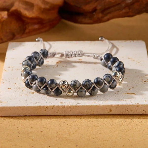 luckacco fashion colorful natural stone beaded bracelet for women braided bracelet bohemian holiday jewelry adjustable gift