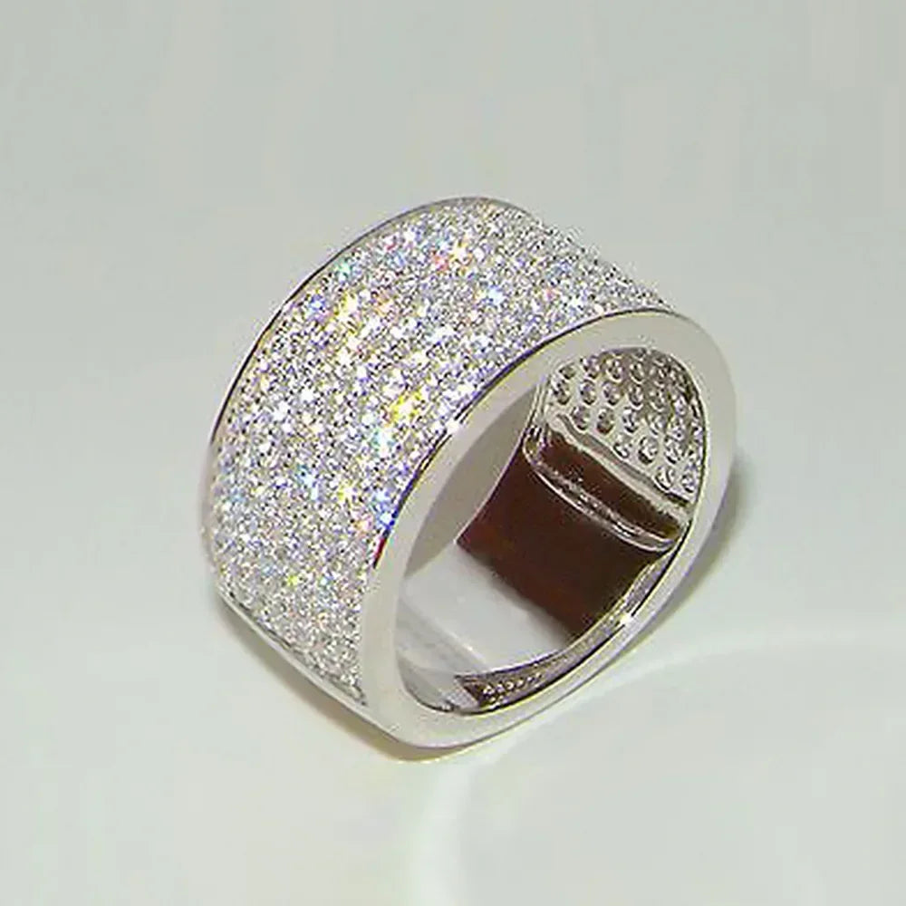 luckacco 2025 full bling iced out rings for women luxury silver color crystal finger  wedding engagement bands hot trendy jewelry