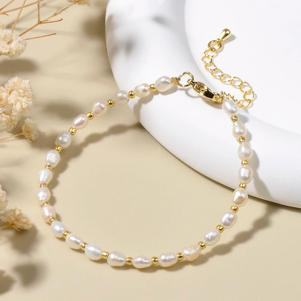 luckacco 4-4.5mm freshwater pearl and seed beads bracelet  handmade bracelet for women girl jewelry