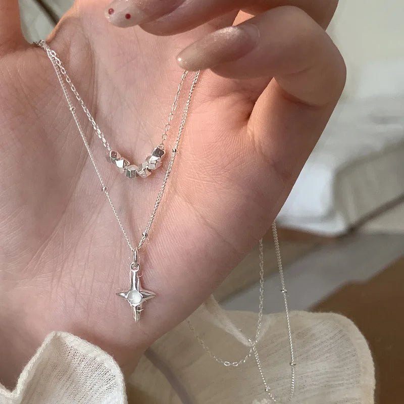luckacco new trendy fashion 925 silver pearl simple elegant thin chain pendant necklace for women girl jewelry dropship