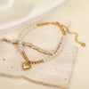 Luckacco NEWBUY High Quality Non-Fading Stainless Steel Jewelry Trendy Gold Color Heart Pearl Charm Bracelet For Women Gift