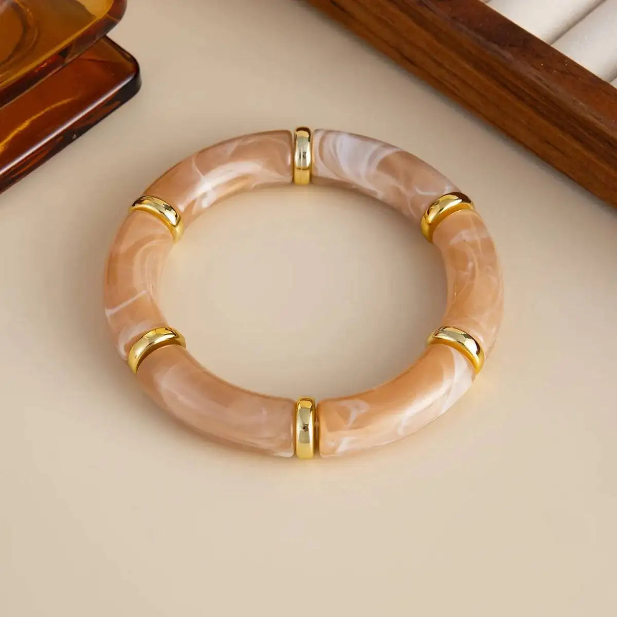 luckacco 6 style boho punk geometric acrylic resin elasticity bangles for women vintage ccb beads bangle bracelets charm jewelry