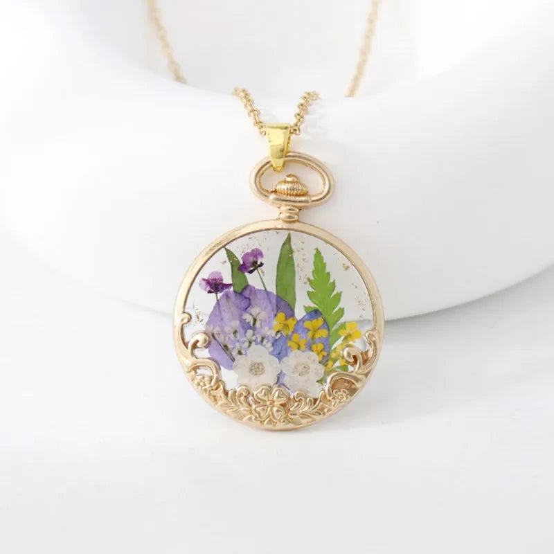 luckacco elegant dried flower charm necklace handmaking epoxy resin flowers necklace unique plant design series chain necklace