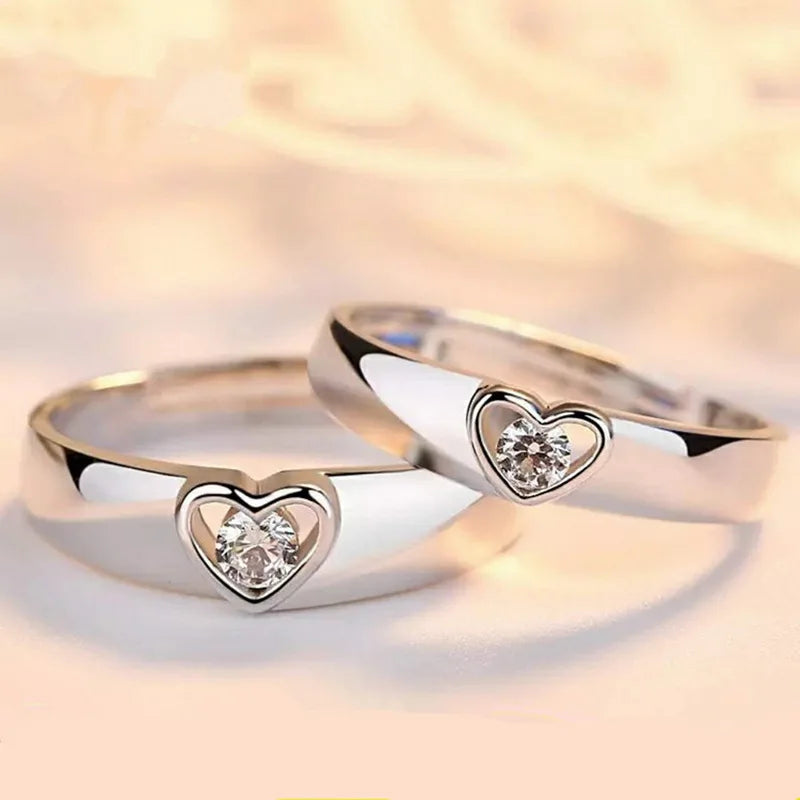 luckacco 2pcs/sets geometric love heart zircon rings paired rings for couple promise matching wedding ring set senior designer jewelry