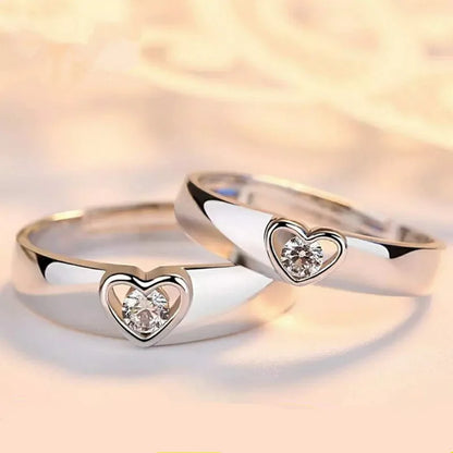 Luckacco 2Pcs/sets Geometric Love Heart Zircon Rings Paired Rings for Couple Promise Matching Wedding Ring Set Senior Designer Jewelry