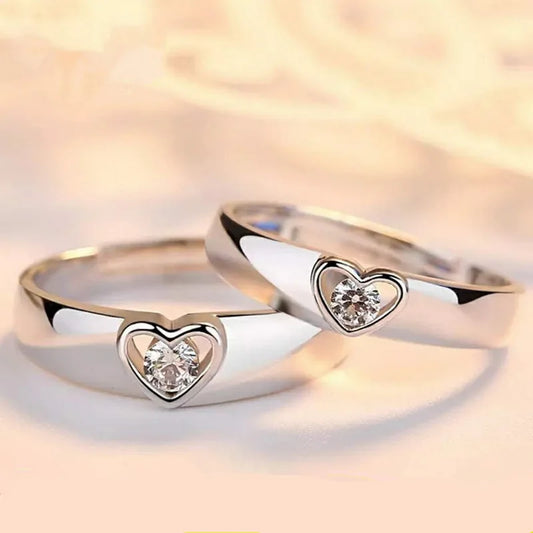 Luckacco 2Pcs/sets Geometric Love Heart Zircon Rings Paired Rings for Couple Promise Matching Wedding Ring Set Senior Designer Jewelry
