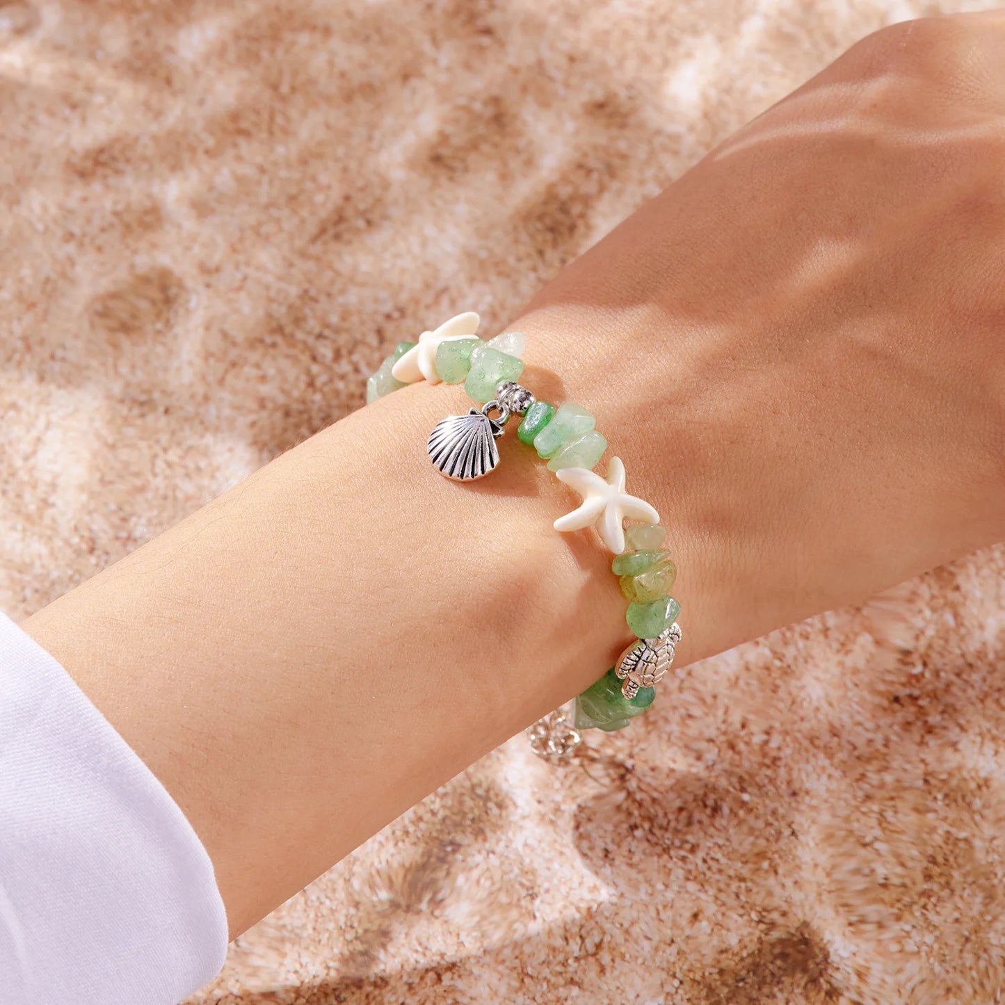 luckacco natural crystal stone shell bracelet bohemian painted shell starfish anklet beaded bracelet for women beach jewelry gifts