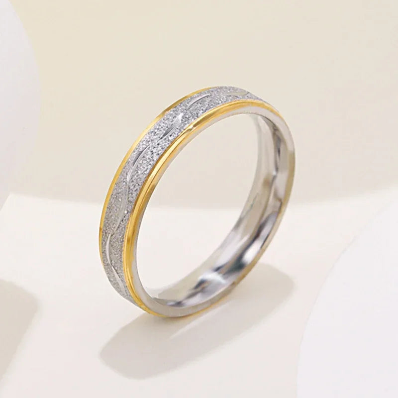 luckacco 4mm couple lover engagement rings for women men stainless steel ring with zircon korean style jewelry for wedding wc033