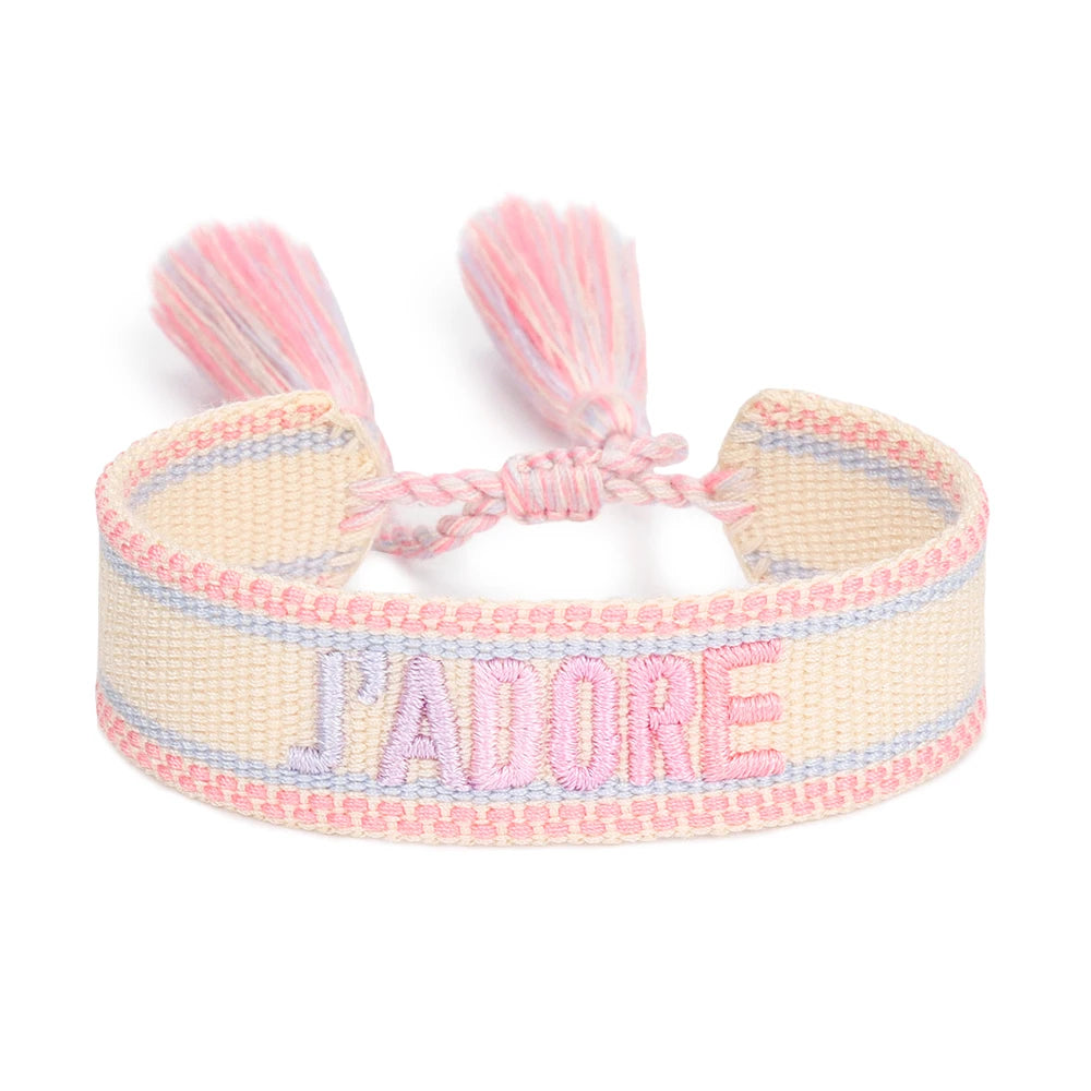 luckacco rhinestone embroidery woven bracelets adjustable rope stackable bangle for women