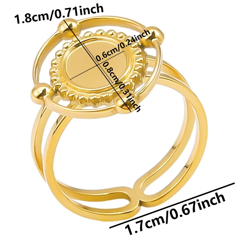 luckacco oval square leaf heart sun base open adjustable ring diy rhinestone oil drop stainless steel rings for women men jewelry bagues