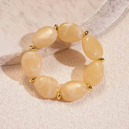 Luckacco 7 Styles Trendy Splicing Acrylic Round Beads Bracelets Bohemian Thick Irregular Resin Elastic Bangles Retro Jewelry for Women F