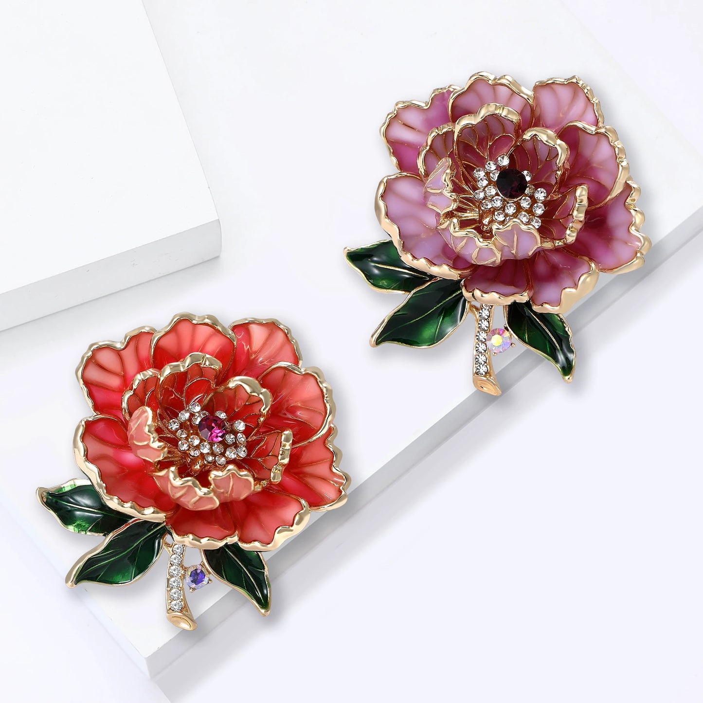 luckacco beaut&berry trendy luxury peony flower brooches for women unisex plant pins friends party gifts banquet jewellery accessories