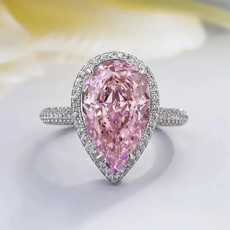 luckacco pink cubic zirconia ring suitable for women's engagement wedding luxury accessories sparkling silver fashion jewelry