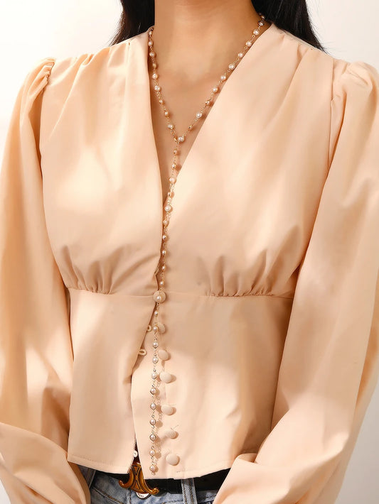 Luckacco 2025 New French Retro Pearl Long Chain Tassel Necklace Ladies Gentle Trend Elegant Holiday Accessories Y2K Simple Jewelry 80Cm