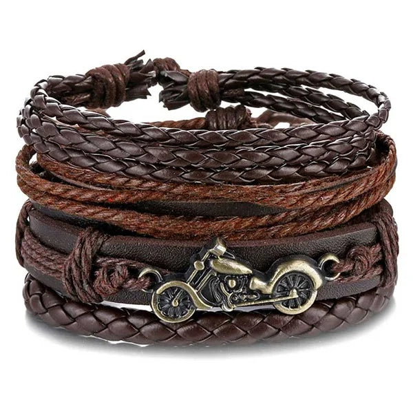 luckacco ifmia fashion beads leather wrap bracelet set men new design wristband multiple bracelets & bangles party wedding jewelry gifts