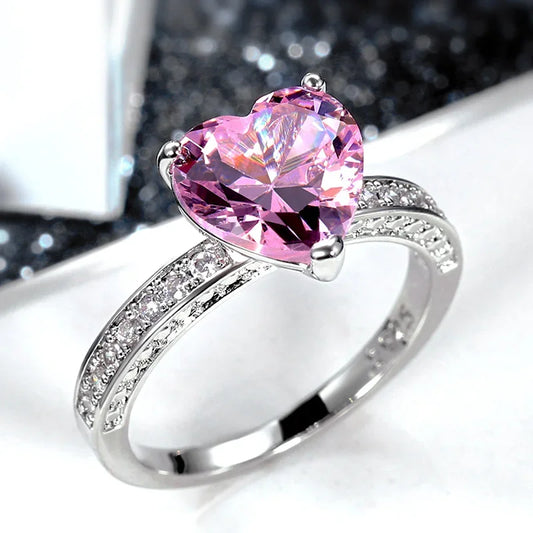Luckacco Luxury Solitaire Women Heart Engagement Rings Pink Cubic Zirconia Proposal Rings For Girlfriend Anniversary Gift jewelry  rings