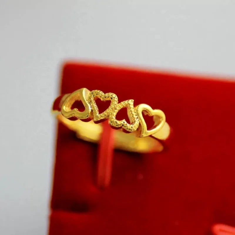 luckacco gold color open mouth ring vietnamese sand gold plated double heart women's love rings anillos de acero inoxidables кольца