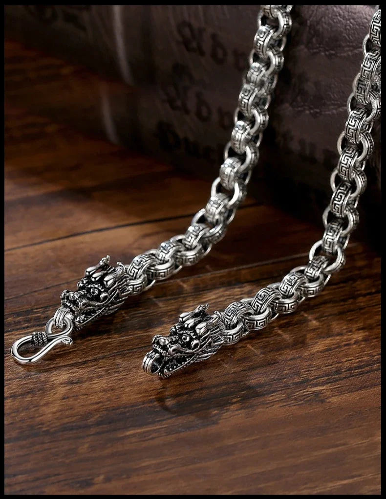 luckacco luxury designer solid sterling silver originality necklace for men women classic retro 8mm faucet dragon fashion jewelry gifts