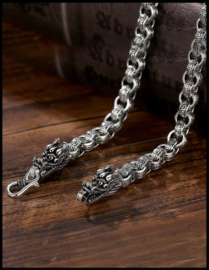 Luckacco Luxury designer solid Sterling Silver originality necklace for men women classic retro 8MM faucet dragon Fashion jewelry Gifts