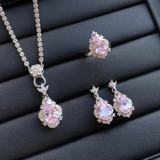 Luckacco Valuable Lab Jade Diamond Jewelry set 925 Sterling Silver Engagement Wedding Rings Earrings Necklace For Women Bridal Party Gift