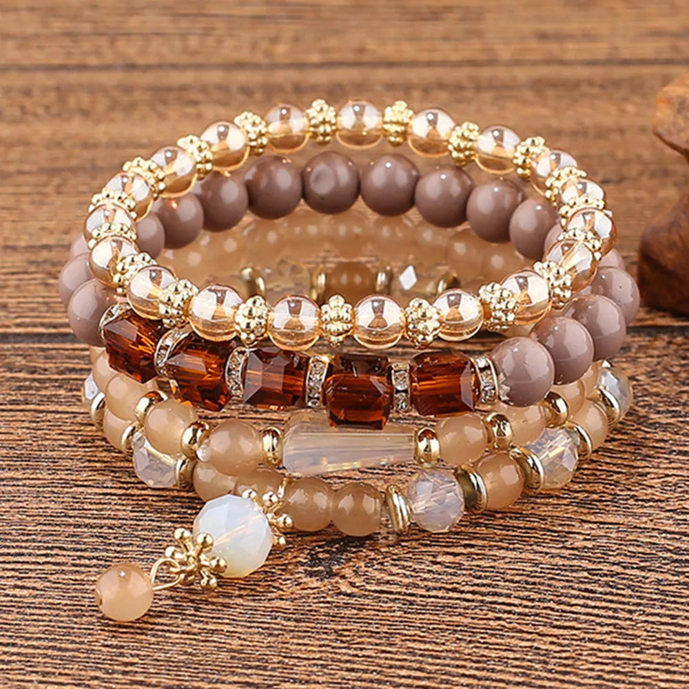 luckacco diezi korean ethnic bohemian crystal beads leaves charm bracelets for women girls elastic rope wrap bracelet pulseira feminina