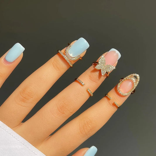 Luckacco Fashion Women's Crystal Nail Cover Ring Luxury Zircon Manicure Fingertips Joint Fake Nail Rings For Women Party Jewelry Gifts