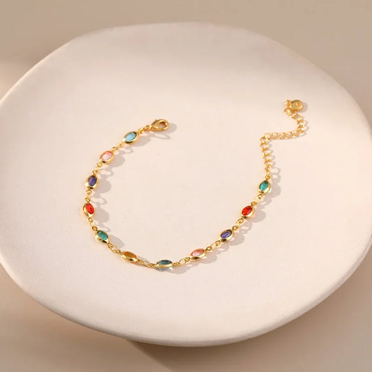 Luckacco Exotic Colorful Acrylic Oval Beads Bracelet for Women 18K Gold Plated Chain Tourist Seaside Commemorative Bracelet Party Jewelry