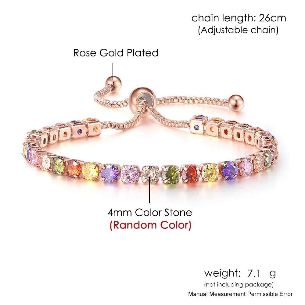 luckacco adjustable multicolor tennis bracelets for women ladies wedding rainbow colorful zircon charm bracelet hand chain jewelry dzh043