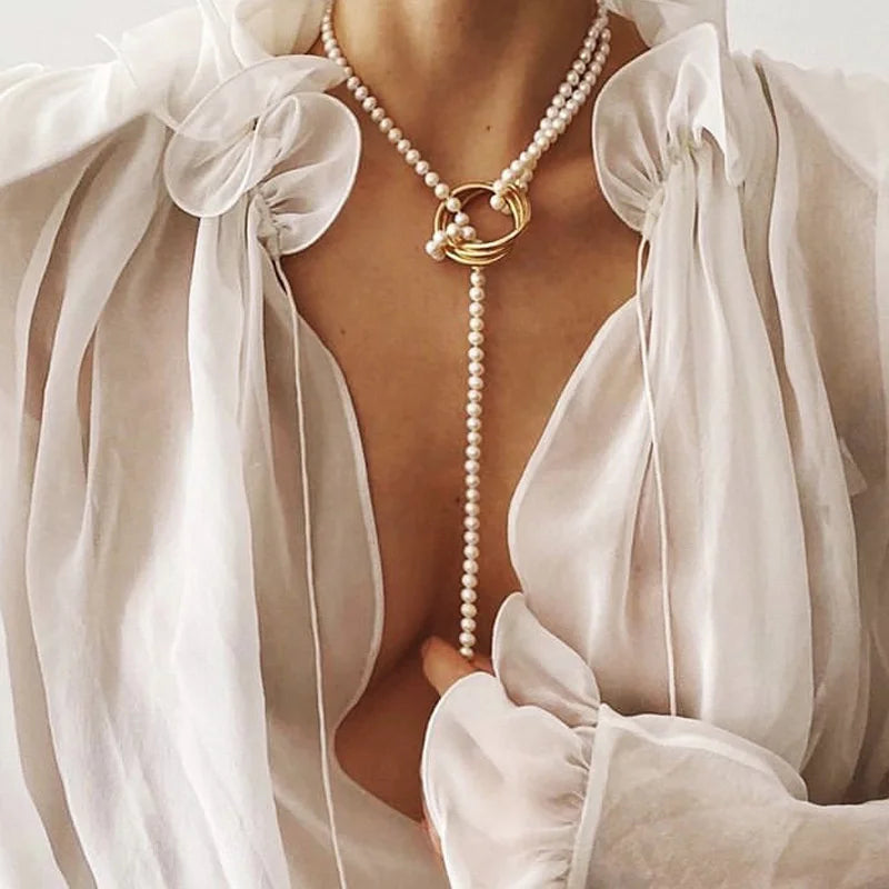 luckacco new baroque pearl choker necklace for women luxury wedding party triple-layer beaded necklace torques ladies trendy jewelry gift