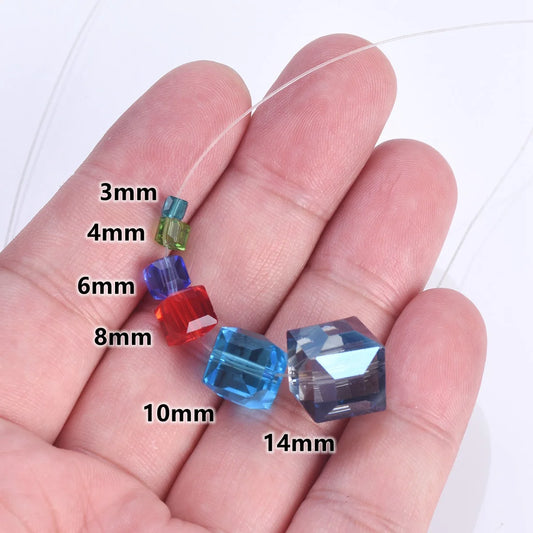 Luckacco 3mm 4mm 6mm 8mm 10mm Cube Square Faceted Czech Crystal Glass Loose Crafts Beads  Lot for Jewelry Making DIY Part 1