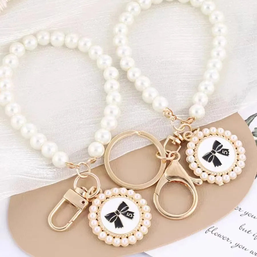 luckacco picks cute pearl keychain for women girls shiny pearl bead shell phone bag backpack charm accessory car key key chain pendant