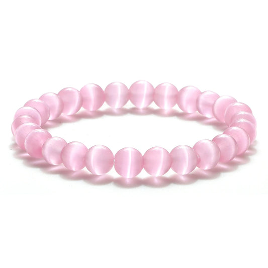 Luckacco Natural Opal Beads Bracelets Smooth Cat Eye Quartz Chakra Beads Bracelet & Bangle for Women Men Adjustable Wrist Jewelry pulsera