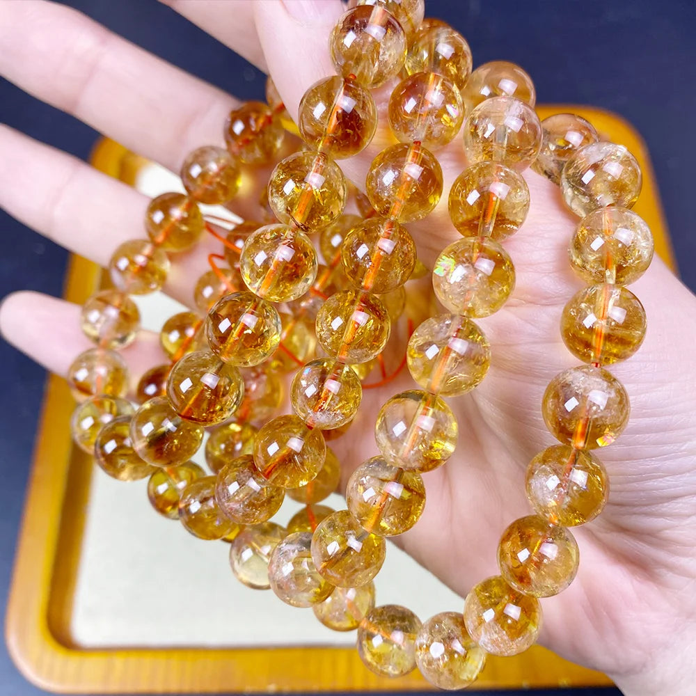 luckacco natural citrine quartz bracelet for wealth luck-reiki healing chakra balancing unisex yellow crystal beads jewelry for men women