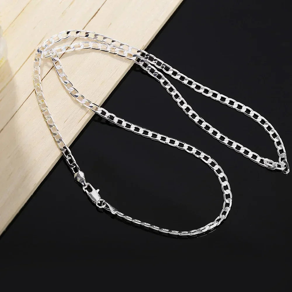 luckacco  men's 925 sterling silver necklace 2/4/6/8/10/12mm 40-75cm chain lobster clasp man boy women engagement jewelry