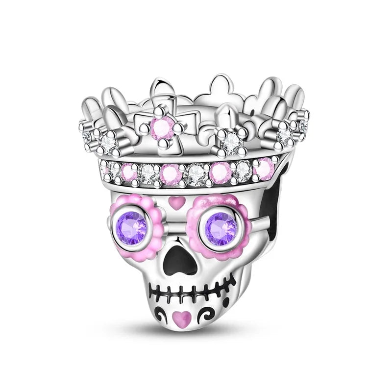luckacco crown charms skull bead original 925 sterling silver inlaid zirconium pendants fit bracelet necklace jewelry lover gift
