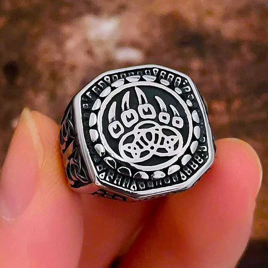 Luckacco Unique Viking Bear Claw Ring For Men Vintage Stainless Steel Odin Viking Celtic Ring Punk Motorcyclist Biker Jewelry